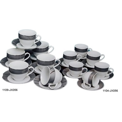 Φλυτζάνια Τσαγιού - Καφέ Πορσελάνης 6 Τεμαχίων Λευκό/Ασημί