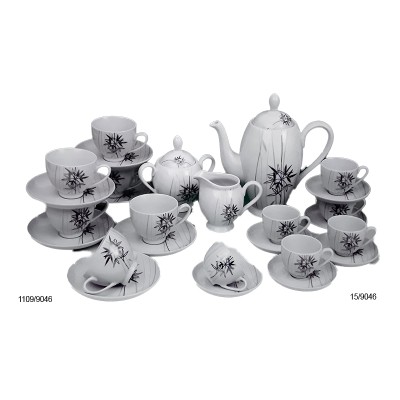 Σερβίτσιο τσαγιού πορσελάνης 15τεμ. Άσπρο/Μαύρο