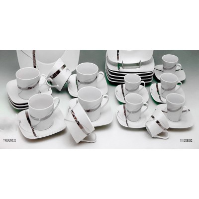 Φλυτζάνια Τσαγιού - Καφέ Πορσελάνης 6 Τεμαχίων Λευκό/Ασημί