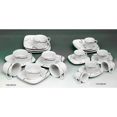 Φλυτζάνια Τσαγιού - Καφέ Πορσελάνης 6 Τεμαχίων ασημί/μαύρα σχέδια