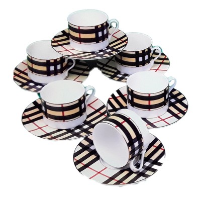 Φλυτζάνια Τσαγιού - Καφέ Πορσελάνης 6 Τεμαχίων Καρό