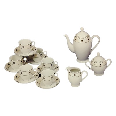 Σερβίτσιο Τσαγιού Πορσελάνης 15τεμ. Ασημί/Λευκό