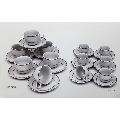 Φλυτζάνια Τσαγιού - Καφέ Πορσελάνης 6 Τεμαχίων Ασημί/Λευκό