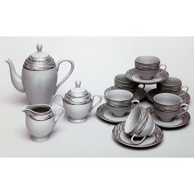 Σερβίτσιο Τσαγιού Πορσελάνης 15τεμ. Ασημί/Λευκό