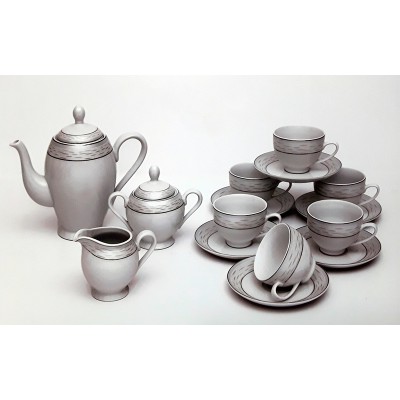 Σερβίτσιο Τσαγιού Πορσελάνης 15τεμ. Ασημί/Λευκό