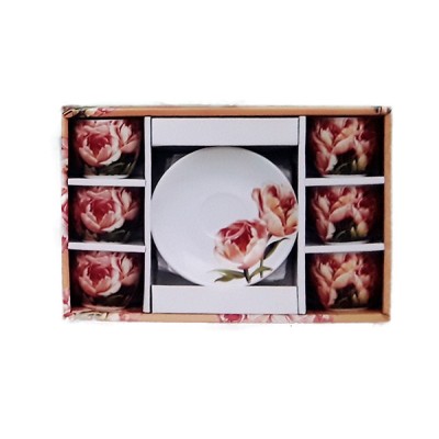 Σετ Φλυτζάνια Καφέ Πορσελάνης 6τεμ. Ροζ Τριαντάφυλλα