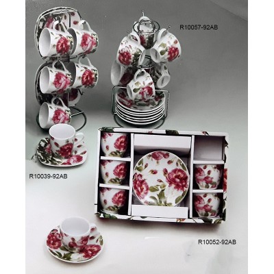 Φλυτζάνια Τσαγιού-Καφέ Πορσελάνης Σετ 6τεμ. Με Chrome Βάση