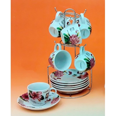 Φλυτζάνια Τσαγιού-Καφέ Πορσελάνης Σετ 6τεμ. Με Chrome Βάση