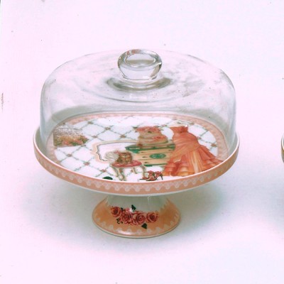 Τουρτιέρα Με Γυάλινο Καπάκι Και Πόδι English Porcelain Vintage