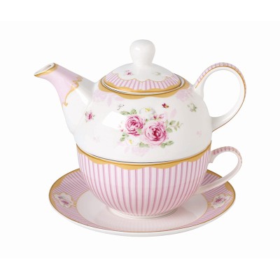 Σετ φλιτζάνι τσαγιού με τσαγιέρα και πιατάκι πορσελάνης 3τεμ. English Floral Flowers