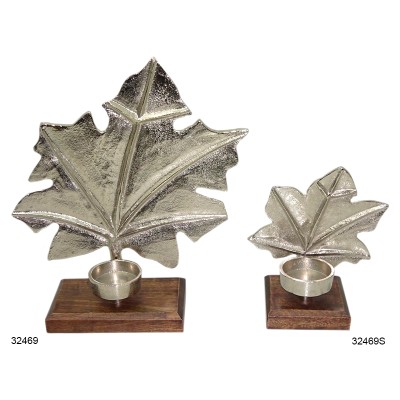 Κηροπήγιο Διακοσμητικό Μεταλλικό Φύλλο σε ξύλινη βάση