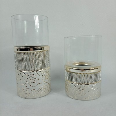 Κηροπήγιο Κεραμικό Διακοσμητικό Με Γυαλί Ασημί H7728L-IF19C/H7728M-IF19C