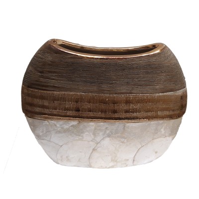 Βάζο κεραμικό πλακέ Χρυσό-Φίλντισι