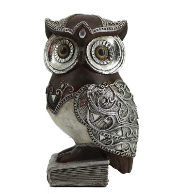 Διακοσμητική Κουκουβάγια Polyresin Ασημί 9.5x8.5x17εκ