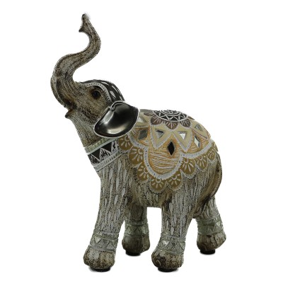 Διακοσμητικό Polyresin Ελέφαντας Σομόν/Γκρι 11.5x4.5x14εκ