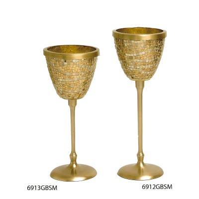 Κηροπήγιο Διακοσμητικό Γυάλινο Ψηφιδωτό Χρυσό