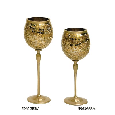 Κηροπήγιο Διακοσμητικό Γυάλινο Ψηφιδωτό Χρυσό