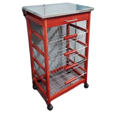 Μανάβης Ξύλινος με 4 Μεταλλικά Συρόμενα Καλάθια και Συρτάρι