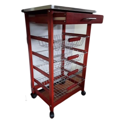 Μανάβης Ξύλινος Με 3 Μεταλλικά Συρόμενα Καλάθια Και Συρτάρι