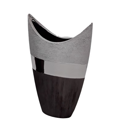 Βάζο Κεραμικό Ασημί/Μαύρο