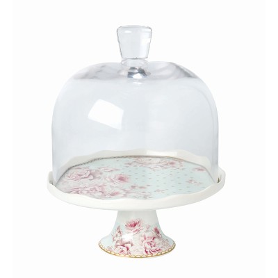 Τουρτιέρα Με Γυάλινο Καπάκι Και Πόδι Floral Paris Roses Μ28020-1