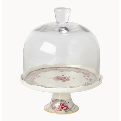 Τουρτιέρα Με Γυάλινο Καπάκι Και Πόδι Floral Paris Roses Μ28100-1