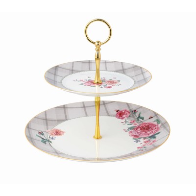 Πιατέλα-Τουρτιέρα Πορσελάνης 2όροφη Floral Paris Roses Μ28100-2