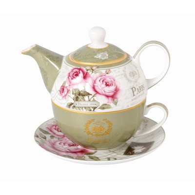 Σετ Φλιτζάνι Τσαγιού Με Τσαγιέρα Και Πιατάκι Πορσελάνης 3τεμ. Floral Paris Roses Μ33460-6