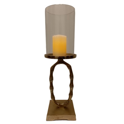 Μεγάλο Χρυσό Κηροπήγιο Σε Μεταλλική Βάση 12x12x40εκ.