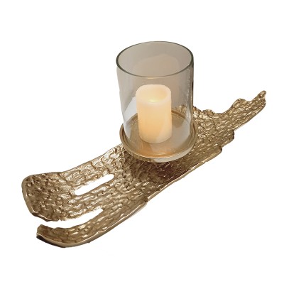 Πιατέλα-κηροπήγιο χρυσή μεταλλική με γυαλί 46x15x19εκ.