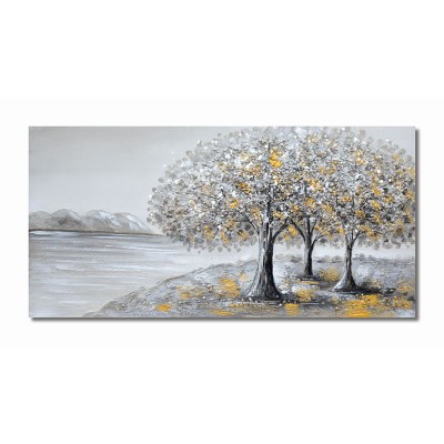 Πίνακας Σε Καμβά Δέντρα Με Ασημένια/Χρυσά Φύλλα 90X170X3εκ