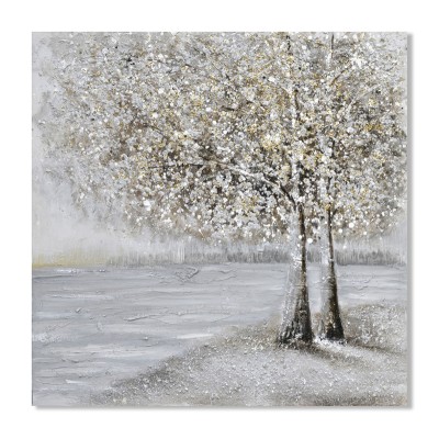 Πίνακας Σε Καμβά Δέντρα Με Ασημένια Φύλλα 60x60x3εκ