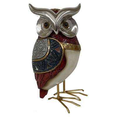 Διακοσμητική Κουκουβάγια Polyresin Εκρου/Χρυσή/Μπλε/Κόκκινη 8.5x8x15.5εκ