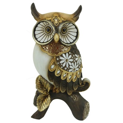 Διακοσμητική Κουκουβάγια Polyresin Εκρου/Χρυσή/Καφέ 13x10.5x24εκ