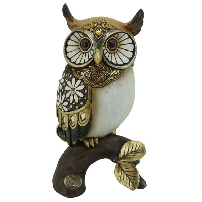 Διακοσμητική Κουκουβάγια Polyresin Εκρού/Χρυσή/Καφέ 11x9x20.5εκ