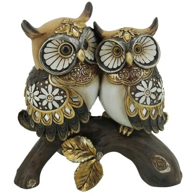 Επιτραπέζια διακοσμητική polyresin κουκουβάγια ζευγάρι σε κορμό δέντρου 17x8.5x17εκ