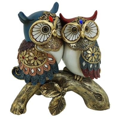 Επιτραπέζια Διακοσμητική Polyresin Κουκουβάγια Ζευγάρι Σε Κορμό Δέντρου 17x8.5x17εκ