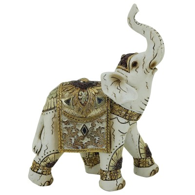 Διακοσμητικό Ελεφαντάκι Πολυεστερικό Εκρού/Χρυσό 13x6x18εκ.