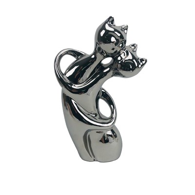 Διακοσμητικές Κεραμικές Γάτες Αγκαλιά Ασημί 16X7.5X24.5εκ.
