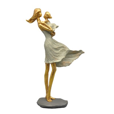 Διακοσμητική Πολυεστερική Φιγούρα Μητέρα Με Μωρό Σε Χρυσό/Εκρού 20x8x31εκ