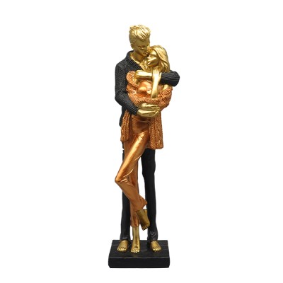 Διακοσμητική Πολυεστερική Φιγούρα Ζευγάρι Σε Χρυσό/Μαύρο/Πορτοκαλί 9.5x9.5x33.5εκ