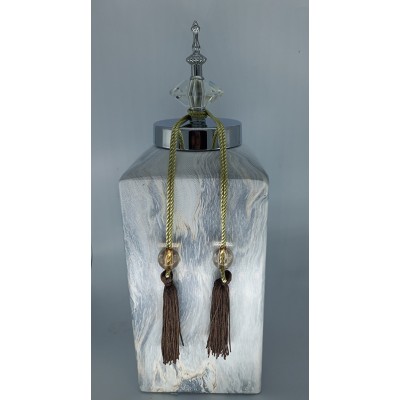 Κεραμικό Βάζο Τζαρ Με Σχέδιο Μάρμαρο Και Καπάκι/Φούντα 14X14X36cm