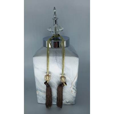 Κεραμικό Βάζο Τζαρ Με Σχέδιο Μάρμαρο Και Καπάκι/Φούντα 14X14X32cm