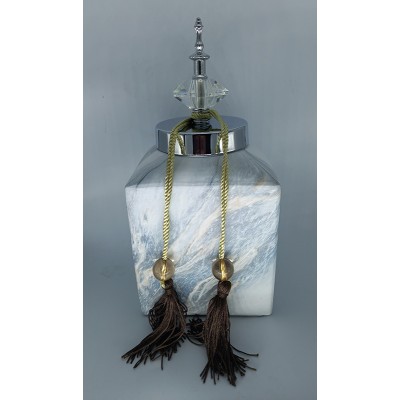 Κεραμικό Βάζο Τζαρ Με Σχέδιο Μάρμαρο Και Καπάκι/Φούντα 14X14X28.5cm