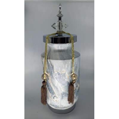 Κεραμικό Βάζο Τζαρ Στρογγυλό Με Σχέδιο Μάρμαρο Και Καπάκι/Φούντα 14X14X38cm