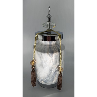 Κεραμικό Βάζο Τζαρ Στρογγυλό Με Σχέδιο Μάρμαρο Και Καπάκι/Φούντα 14X14X34cm