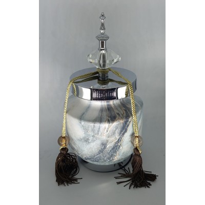 Κεραμικό Βάζο Τζαρ Στρογγυλό Με Σχέδιο Μάρμαρο Και Καπάκι/Φούντα 14X14X28.5cm