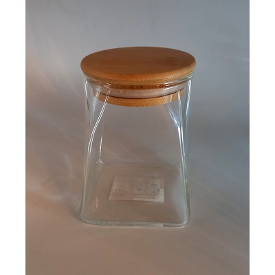Βάζο Αποθήκευσης Γυάλινο Με Ξύλινο Καπάκι 10x10.2cm 350ml