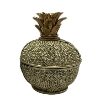 Διακοσμητική Polyresin Light Green - Χρυσή Φοντανιέρα Ανανάς13x13εκ