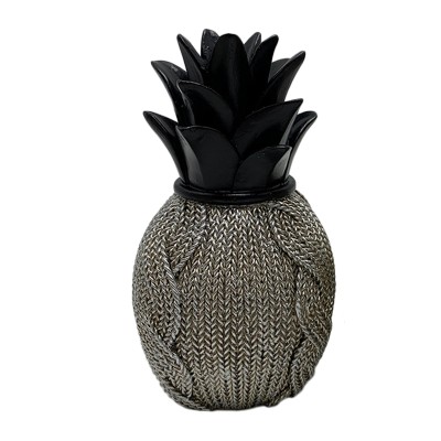 Διακοσμητικός Ανανάς Polyresin Shinny Μαύρος-Ασημί 9x9x15εκ